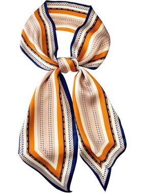 Women's Orange Printed Square Headscarf Bandanas Hair Scarf Neck Scarves
